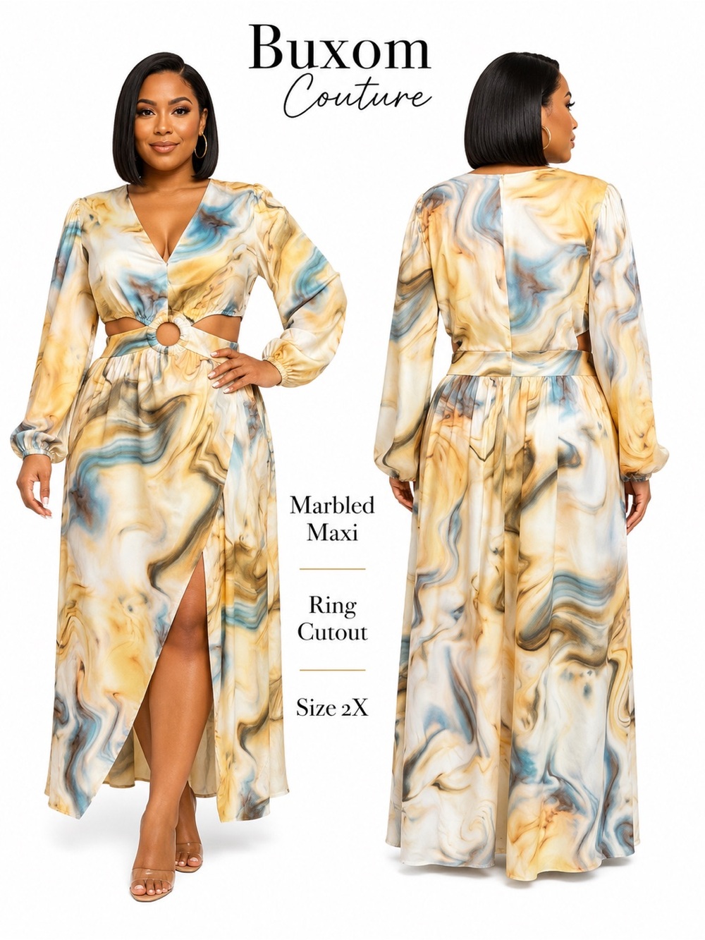 Buxom Couture 2X Marbled Ring Cutout Plus Size Maxi Dress